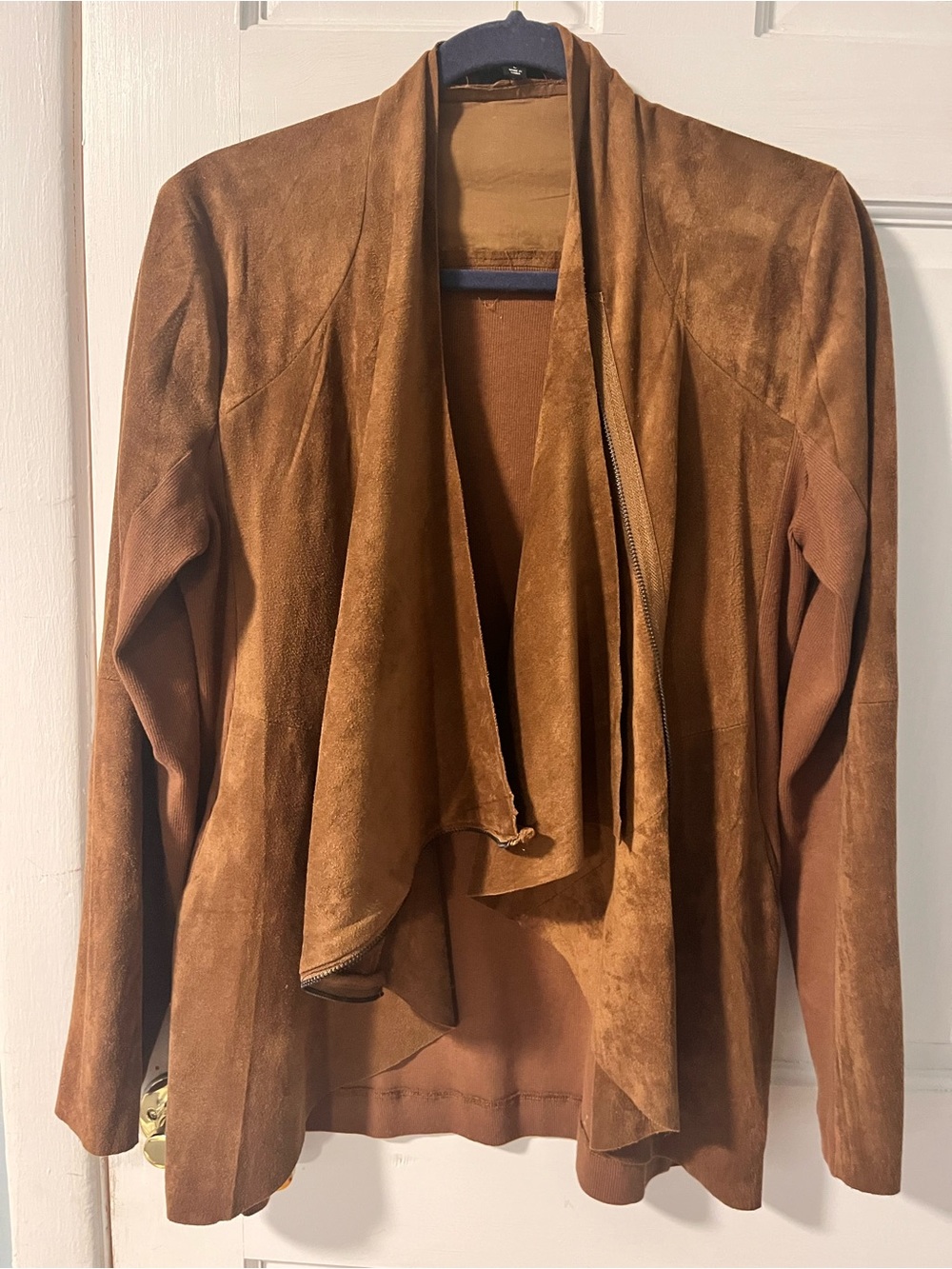 Fate Draped Suede Open-Front Jacket in Brown - Picture 2 of 6